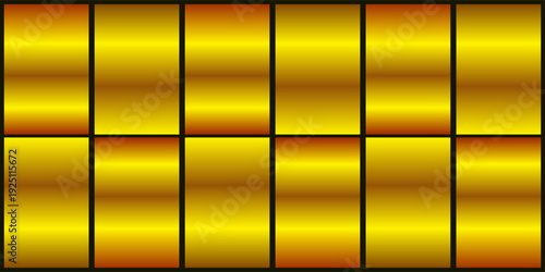 Gold metal gradient colors set. Golden gradient palette.