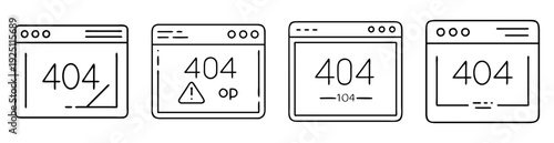 Vector illustration of four different designs for the error message 404