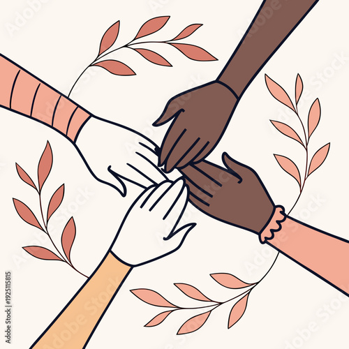 International Day for the Elimination of Racial Discrimination – Diverse Hands Unity Concept, Equality and Anti-Racism Awareness Illustration