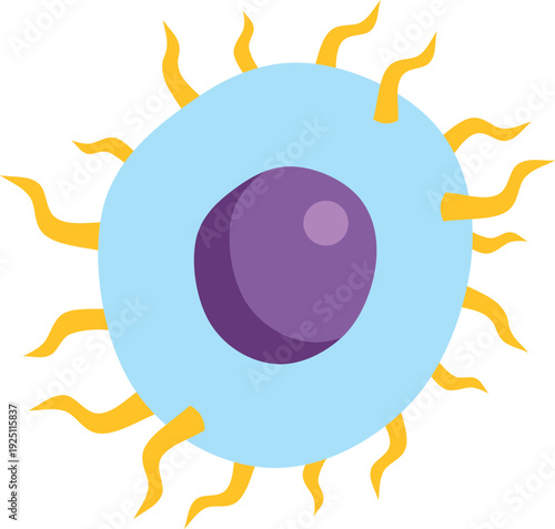Cell with nucleus and appendages, representing microbiology concepts