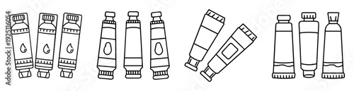 Simple and minimal black and white vector illustration of several paint tubes
