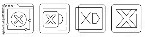 Four outline icons depicting Adobe XD software representing user interface design