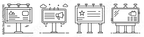 Variety of stylized billboards with diverse designs and messaging opportunities for advertising