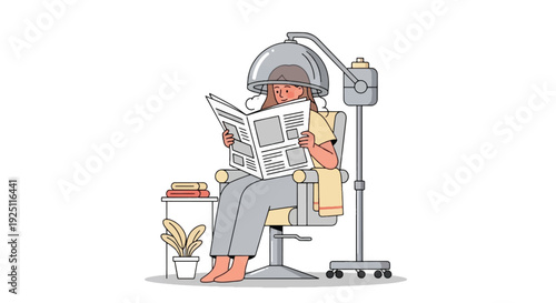 Person Using Hair Steamer Treatment While Reading Newspaper in Salon