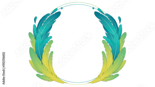 Feather frame, elegant watercolor leaf border for invitations, nature-themed designs and tropical décor