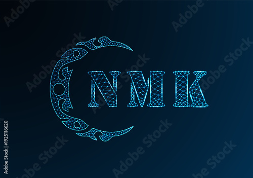 Low poly letter logo NMK design. NMK letter logo low poly vector design on blue color gradient background. NMK logo low poly design