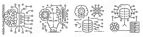 Black and white linear representations of AI, neural networks, and technology