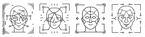 Set of human face recognition scans with digital technology and analysis