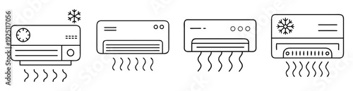 Line art of four different modern air conditioner units designs
