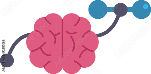 Brain character lifting a dumbbell symbolizing mental health and cognitive fitness