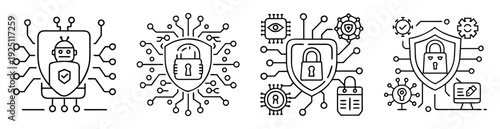 Cybersecurity icons set illustrating digital security and data protection measures