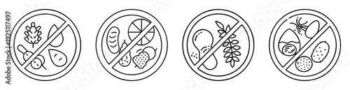 A collection of icons showing four different dietary restrictions and prohibitions