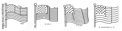 American flag waving in the wind, a patriotic black and white design