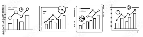 Four minimalist charts depicting trends, data analysis, and business growth insights