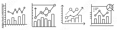 Set of four different types of business graphs and charts in monochrome