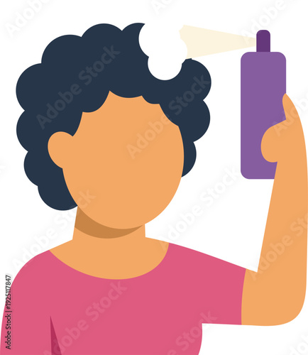 Person styling hair with a spray protecting and maintaining hairstyle