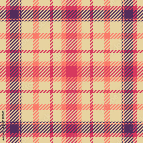 Occupation textile background check, doodle seamless tartan fabric. Open plaid vector texture pattern in red and amber colors.