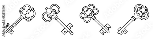 Vintage key illustration collection, ornate designs for unlocking secrets and mysteries