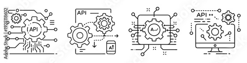 Digital Transformation Icons Showcase API Integration with Gears, AI and Cloud