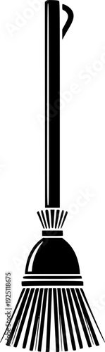Broom tool for sweeping home floor and domestic housekeeping cleaning – Black and White Vector Illustration