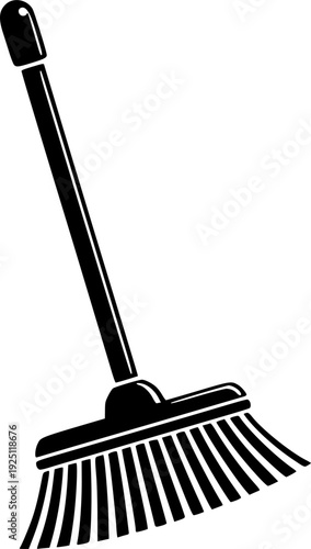 Broom tool for sweeping home floor and domestic housekeeping cleaning – Black and White Vector Illustration