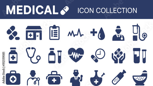 medical icon set illustration isolated on white background showing health care symbols for professional hierarchy.
