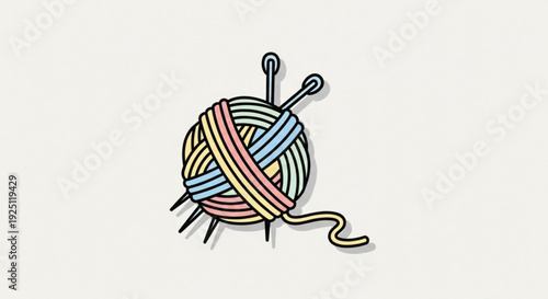 Colorful Yarn Ball with Knitting Needles Isolated on White Background