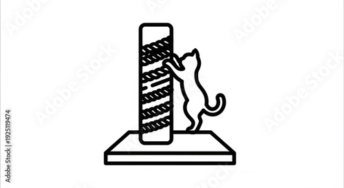 Cat Climbing Scratch Post Isolated on White Background