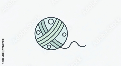 Ball of Yarn with Thread on White Background, Isolated, Simple Line Art