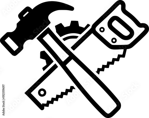 Hammer and screwdriver for construction repair and hardware maintenance equipment – Black and White Vector Illustration