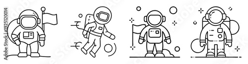 Various astronaut outline icons representing space exploration and scientific discovery