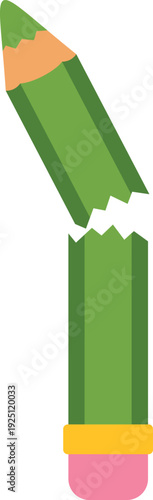 Green pencil snapped in half representing broken ideas, mistakes, and challenges