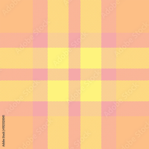 Quilted vector texture background, preppy plaid tartan fabric. Flowing seamless textile check pattern in orange and yellow colors.