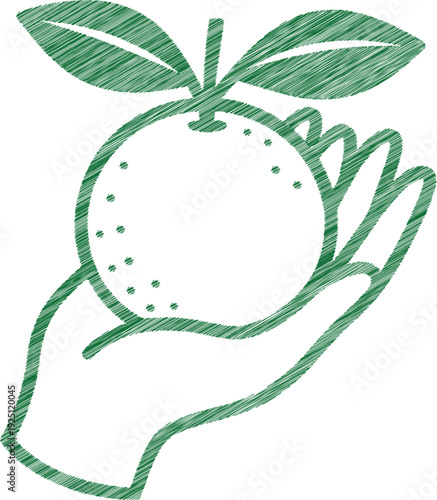 Fresh Orange Harvest Scribble Embroidery Print: Green Botanical Design