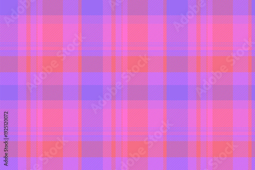 Copy space seamless check background, 70s pattern textile tartan. Stage fabric plaid texture vector in violet and purple colors.