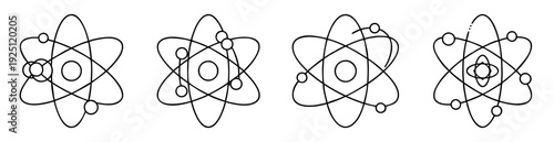 Line drawing representing four atom models with different number of electrons