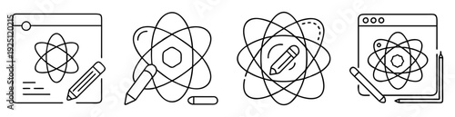 Creative process involving atom models and drawing tools in different contexts