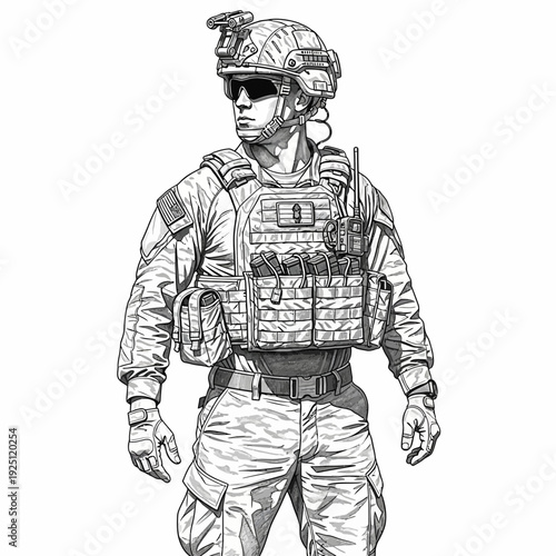 Soldier in tactical gear, military uniform, ready for action