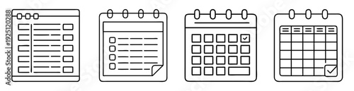 Collection of hand drawn calendar and schedule icons in black and white