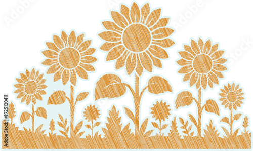 Sunny Golden Sunflower Embroidery Sticker Cheerful Scribble Art