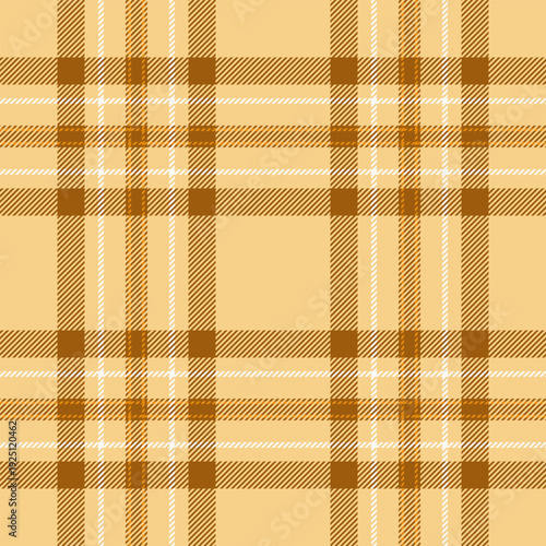 Cosy tartan textile texture, simple plaid background vector. Material check pattern fabric seamless in orange and amber colors.