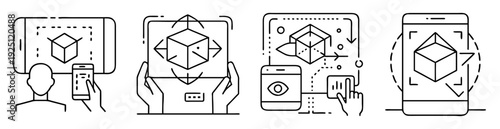 conceptual illustration of augmented reality experiences using smart devices and digital elements