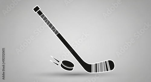 Hockey Stick and Puck Isolated on Grey Background