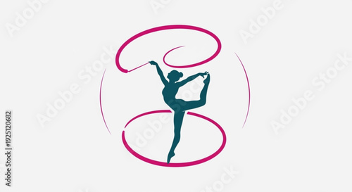Ballet Dancer Silhouette Performing Dance Move with Pink Swirls Isolated on White Background