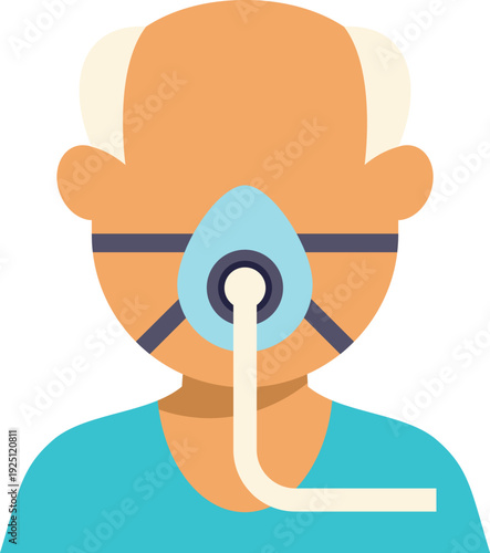 Illustration of an elderly man wearing an oxygen mask for medical respiratory care