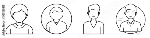 Collection of simple line art style avatars of faceless young men