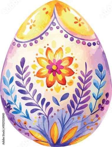 Colorful Ukrainian Easter Egg Pysanka Folk Art Watercolor Vector Illustration