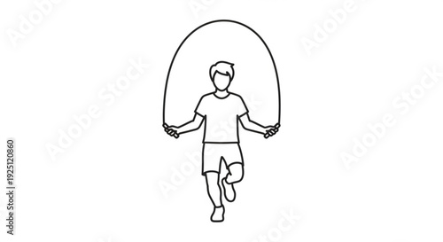 Man Jumping Rope Isolated on White Background Continuous Line Art