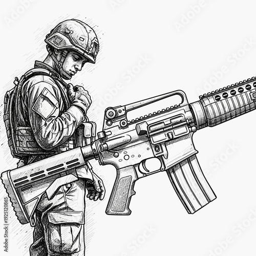 Soldier with Rifle - Military Combat Art