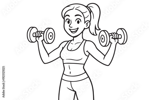 A clean vector design of a woman working out with a dumbbell, symbolizing power, motivation, and modern fitness concepts.